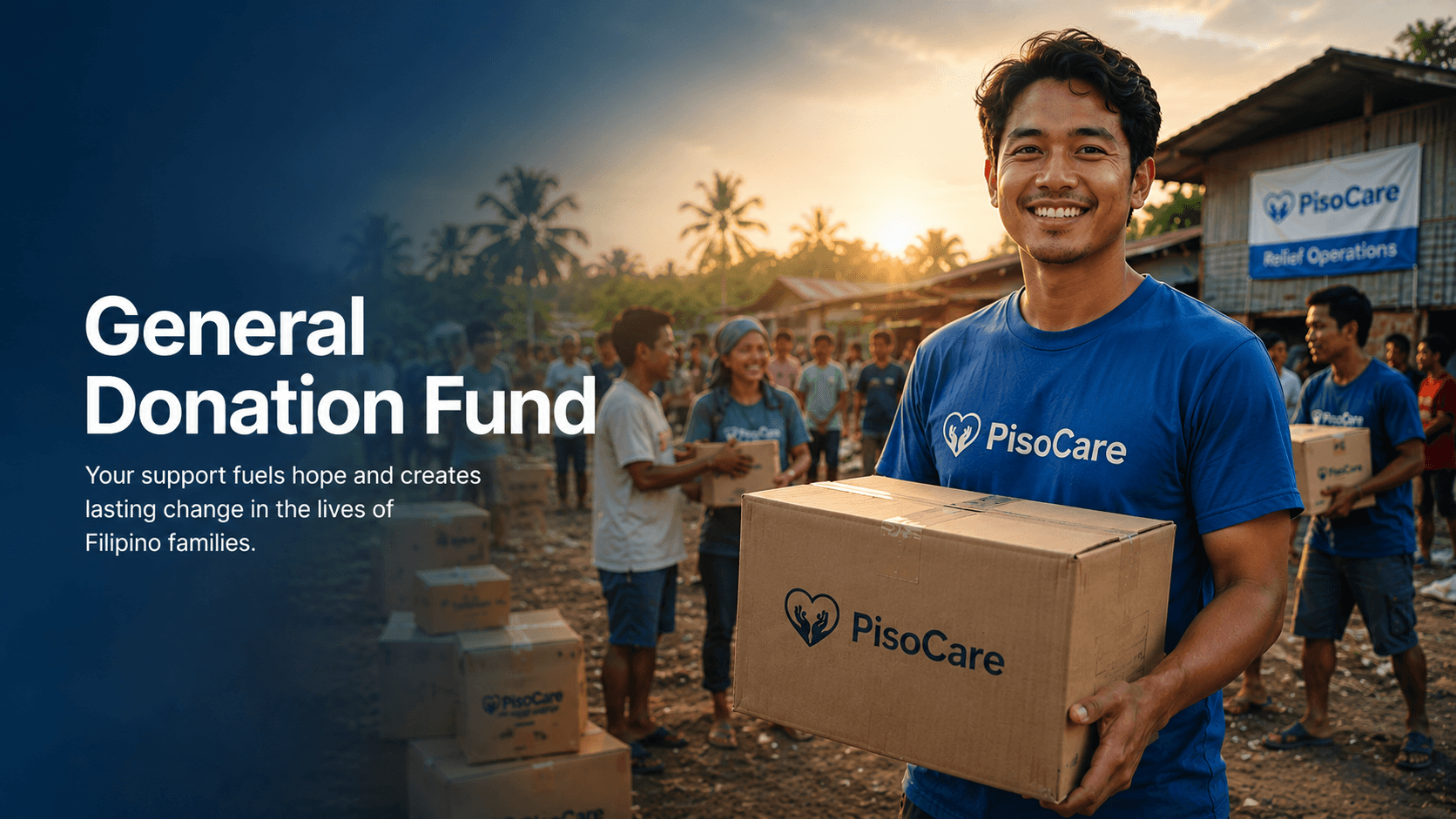 PisoCare volunteers distributing relief boxes for the General Donation Fund